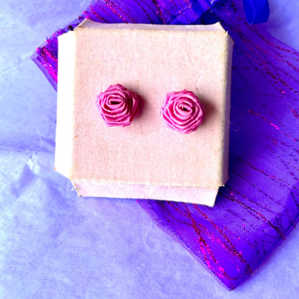 PINK RIBBON ROSE EARRINGS